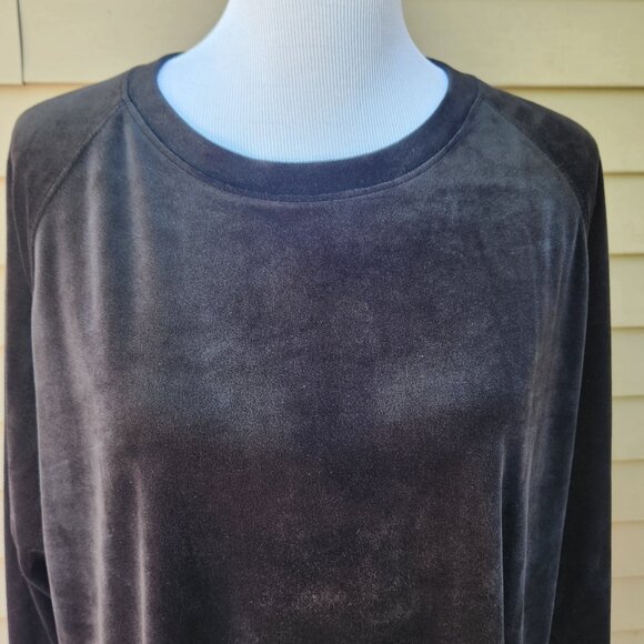 Time & Tru Plus Black Velour Lounge Top Sweatshirt Raglan Sleeves Solid Comfy - Picture 5 of 14